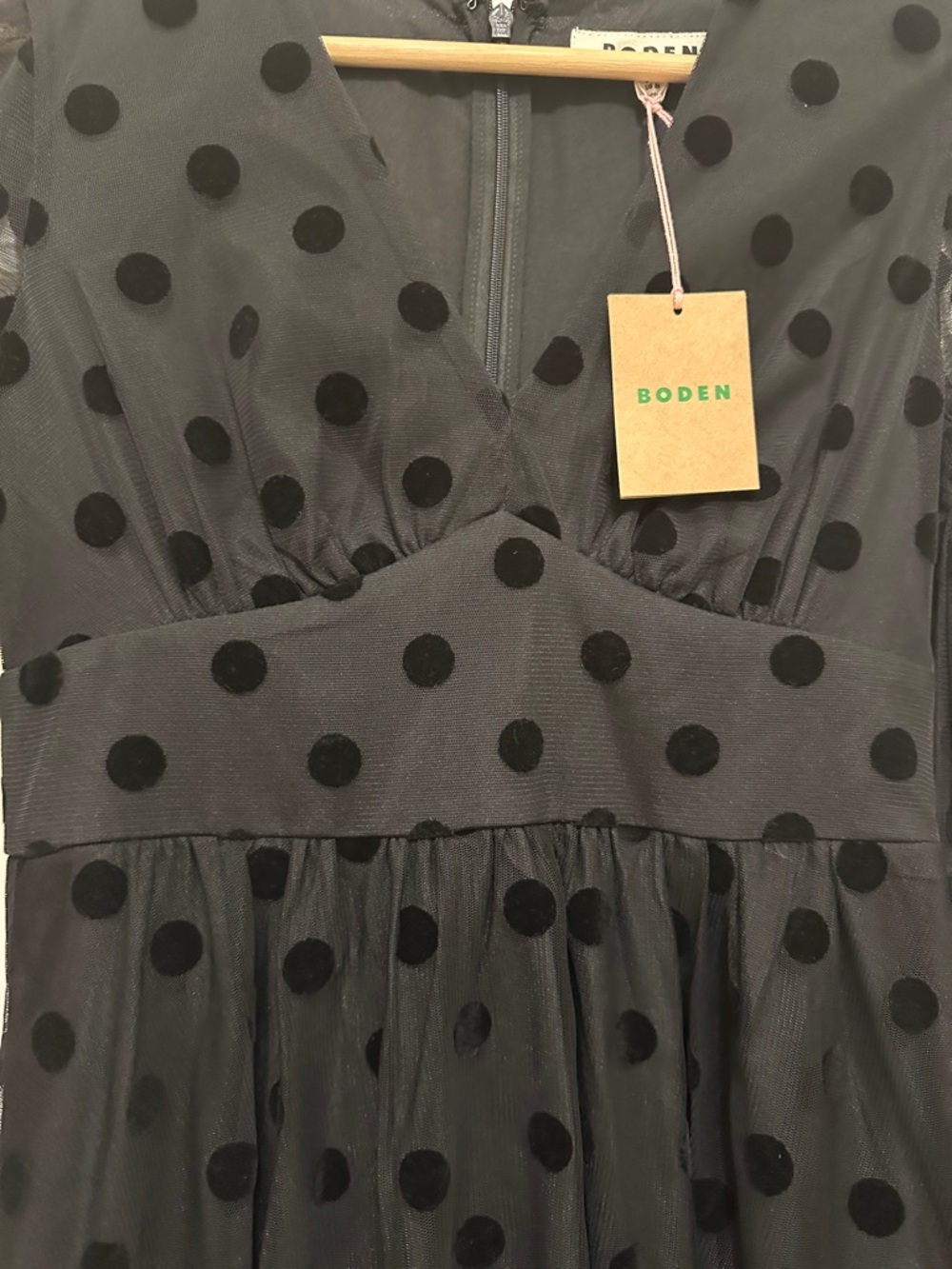 Boden Black Polka Dot Mesh Midi Dress with Sheer Sleeves - Picture 5 of 12